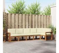 YunCangg Juego de 6 sofás de exterior de madera maciza de acacia con cojines en color natural y crema, resistente a la intemperie para jardín, terraza, balcón, conjunto modular para relajarse y comer