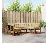 YunCangg Juego de 6 sofás de exterior natural y beige de madera maciza de acacia con cojines, resistentes a la decoloración y fáciles de limpiar, para jardín, terraza y balcón