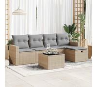 YunCangg Juego de 6 sofás de jardín beige de ratán sintético con cojines, espacio de almacenamiento, bolsa resistente a la intemperie y grupo de asientos modulares para terraza, balcón, porche y relax