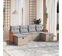 YunCangg Juego de 6 sofás de jardín con cojines beige de polirratán resistente a la intemperie para terraza, balcón, con marco de acero robusto y funda extraíble para relajarse en el