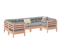 YunCangg Juego de 6 sofás de jardín de madera de Douglas maciza con cojines grises, 4 sofás esquineros y 2 sofás centrales, resistente a la intemperie, juego de muebles para terraza, balcón, porche