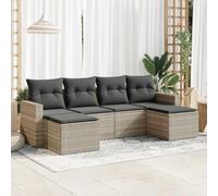 YunCangg Juego de 6 sofás de jardín de poliratán gris claro con cojines, espacio de almacenamiento y bolsa impermeable, juego de muebles de exterior para terraza, balcón, porche