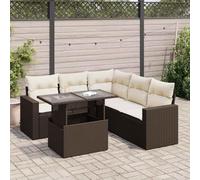 YunCangg Juego de 6 sofás de jardín marrón con cojines, polirratán, resistente a la intemperie, juego de muebles para exteriores, para terraza, balcón y jardín de invierno, incluye mesa, sofá, espacio