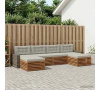YunCangg Juego de 6 sofás de madera maciza de acacia con cojines modulares para jardín, terraza, balcón, ahorro de espacio, combinación versátil para relajarse, comer y vivir en el exterior