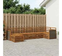 YunCangg Juego de 6 sofás esquineros de madera maciza natural de acacia para jardín, terraza, balcón, con grupo modular y combinación que ahorra espacio para sentarse relajado y momentos sociales