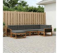YunCangg Juego de 6 sofás para exteriores, color antracita natural, con cojines de madera de acacia maciza, marco de lamas, conjunto modular para jardín, terraza y balcón