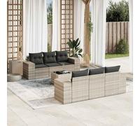 YunCangg Juego de 7 cómodos cojines para muebles de jardín de ratán, panel de cristal, juego de muebles modulares de exterior para terraza, balcón, porche gris claro