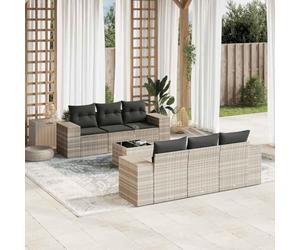YunCangg Juego de 7 cómodos cojines para muebles de jardín de ratán, panel de cristal, juego de muebles modulares de exterior para terraza, balcón, porche gris claro