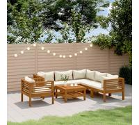 YunCangg Juego de 7 muebles de jardín con cojines de madera de acacia maciza, resistente a la intemperie, para terraza, balcón y jardín, incluye mesa, sillón, sofá, banco, para momentos relajados al