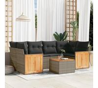 YunCangg Juego de 7 sofás de jardín con cojines gris de polirratán resistente a la intemperie para terraza, balcón con mesa y sillones, para porche y jardín para relajarse