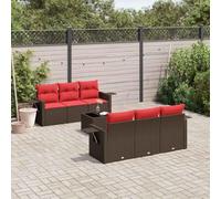 YunCangg Juego de 7 sofás de jardín de color marrón con mimbre trenzado, resistente a la intemperie, muebles para terraza, balcón y jardín de invierno, incluye mesa, cojín, plegable y ahorra espacio