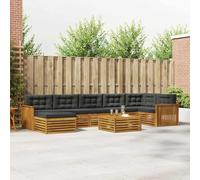YunCangg Juego de 8 sofás de exterior con cojines en color natural y antracita, resistentes a la intemperie, modulares para jardín, terraza, balcón, combinación cómoda para relajarse y comer