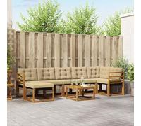 YunCangg Juego de 8 sofás de exterior de madera maciza de acacia con cojines beige, resistentes a la intemperie, modular para jardín, terraza, balcón, cómodo grupo de asientos para relajarse y comer