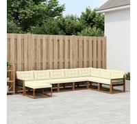 YunCangg Juego de 8 sofás de exterior de madera maciza de acacia con cojines de color crema para jardín, terraza, balcón, moderno conjunto para sentarse y comer al aire libre