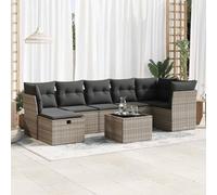 YunCangg Juego de 8 sofás de jardín de poliratán gris con cojín, espacio de almacenamiento, bolsa impermeable, acero con recubrimiento en polvo, modular, para terraza, balcón, jardín de invierno