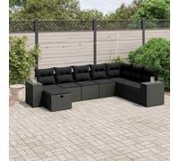 YunCangg Juego de 8 sofás de jardín de ratán sintético con cojines negros, resistentes a la intemperie, para terraza, balcón y jardín de invierno, conjunto de asientos modulares con marco de acero
