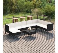 YunCangg Juego de 9 muebles de jardín con cojines de poliratán negro, resistente a la intemperie, polirratán, para terraza, balcón, 1 mesa, 7 piezas de sofá, 18 cojines, muebles de jardín para