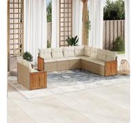YunCangg Juego de 9 sofás de jardín con cojines beige de polirratán resistente a la intemperie para terraza, balcón, con conjunto de asientos modulares y funda extraíble para un cómodo descanso en el