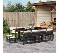 YunCangg Juego de comedor de 13 piezas de ratán negro con cojín, resistente a la intemperie, ahorra espacio, plegable, para terraza, balcón, jardín de invierno, incluye mesa, taburete, muebles de