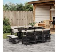 YunCangg Juego de comedor de jardín de 11 piezas de ratán negro con cojín, plegable, resistente a la intemperie, ahorra espacio, para terraza, balcón, invernadero, incluye mesa, silla, taburete