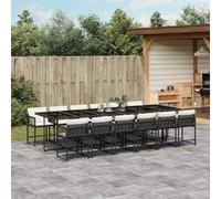 YunCangg Juego de comedor de jardín de 13-TLG de ratán sintético negro con 12 sillas, plegable, resistente a la intemperie, incluye cojines de color blanco crema, 330 x 106 x 73 cm, ideal para terraza