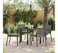 YunCangg Juego de comedor de jardín de 5 piezas, acero recubierto de polvo gris con polirratán, mesa de 80 x 80 cm, 4 sillas con cojín de asiento, resistente a la intemperie, para terraza, balcón