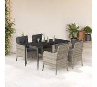 YunCangg Juego de comedor de jardín de 5 piezas, color gris claro con ratán trenzado, 160 x 80 x 74 cm, incluye cojín con funda extraíble, resistente a la intemperie, para terraza, balcón, jardín de