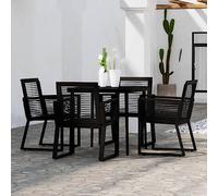 YunCangg Juego de comedor de jardín de 5 piezas, color negro, con marco de acero pulverizado y placa de cristal, 80 x 80 x 74 cm, 4 sillas de ratán de PVC, resistente a la intemperie, apilable para