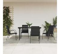 YunCangg Juego de comedor de jardín de 5 piezas, color negro de acero y textileno, con placa de cristal templado, resistente a la intemperie, apilable, para terraza, balcón, exterior, cómodo conjunto