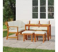 YunCangg Juego de comedor de jardín de 6 piezas de madera maciza de acacia con cojines, resistente a la intemperie, juego de muebles de exterior para terraza, balcón y jardín de invierno, incluye mesa