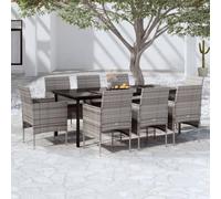 YunCangg Juego de comedor de jardín de 9-TLG con cojines de ratán PE y acero pulverizado, mesa de 200 x 100 x 74 cm, 8 sillas con cojín de asiento de 4 cm, resistente a la intemperie, para terraza