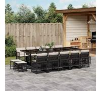 YunCangg Juego de comedor de jardín de ratán sintético de 15 piezas, con cojines negros, plegable, ahorra espacio, para terraza, balcón, jardín de invierno, incluye mesa, silla, taburete