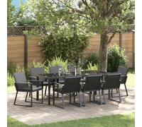 YunCangg Juego de comedor para jardín, 9 unidades, acero recubierto de polvo negro, polirratán, resistente a la intemperie, mesa de comedor, terraza, balcón, exterior
