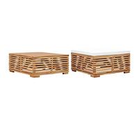 YunCangg Juego de mesa y reposapiés de madera maciza de teca con cojines de color blanco crema, diseño de lamas, resistente a la intemperie para terraza y balcón, muebles de patio al aire libre