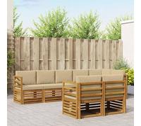 YunCangg Juego de muebles de 8 piezas de madera maciza de acacia natural y beige, resistente a la intemperie, conjunto modular para jardín, terraza, balcón, cómodo conjunto para relajarse y comer