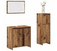 YunCangg Juego de muebles de baño de 3 piezas, aspecto de madera vieja, con armario bajo lavabo, armario con espejo y armario alto, ahorra espacio, de pie y colgado para cuarto de baño con mucho