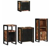 YunCangg Juego de muebles de baño de 4 piezas de madera maciza reciclada con estante y cajones, ahorrando espacio para colgar y de pie, espacio de almacenamiento para lavabo, inodoro, baño
