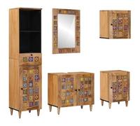 YunCangg Juego de muebles de baño de 5 piezas de madera maciza de mango natural con cajones, armario debajo del lavabo, espejo, armario colgante y estante para ahorrar espacio en el baño