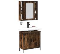 YunCangg Juego de muebles de baño de madera de roble ahumado con armario con espejo y armario bajo lavabo 60 x 30 x 60 cm, ahorra espacio, mucho espacio de almacenamiento, muebles de baño para cuarto