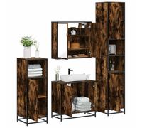 YunCangg Juego de muebles de baño de madera de roble ahumado con armario para debajo del lavabo, armario con espejo, armario alto, ahorro de espacio, de pie y colgante, espacio de almacenamiento para