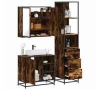 YunCangg Juego de muebles de baño de madera de roble ahumado con armario para debajo del lavabo, armario con espejo y armario alto, ahorrando espacio para colgar y de pie, para cuarto de baño con