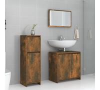 YunCangg Juego de muebles de baño de madera de roble ahumado con armario para lavabo, armario con espejo, armario alto, ahorro de espacio, con mucho espacio de almacenamiento, para cuarto de baño y