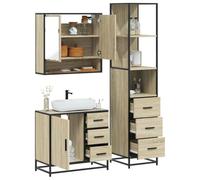 YunCangg Juego de muebles de baño de madera de roble Sonoma con armario bajo lavabo, armario con espejo y armario alto, ahorrando espacio para colgar y de pie, para cuarto de baño con mucho espacio de