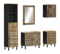 YunCangg Juego de muebles de baño de madera maciza de mango con armario para lavabo, armario con espejo, armario alto, armario colgante, cómoda para cuarto de baño, espacio de almacenamiento y ahorro