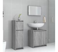 YunCangg Juego de muebles de baño de madera Sonoma de 3 piezas, con armario para debajo del lavabo, armario con espejo y armario alto, ahorra espacio, de pie y colgante para cuarto de baño con mucho
