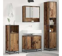 YunCangg Juego de muebles de baño de madera vieja con espejo de baño, armario bajo el lavabo, armario alto, estantería de 3 piezas, ahorra espacio, colgante y de pie, para baño moderno