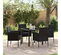 YunCangg Juego de muebles de jardín con cojines de 5 piezas, color negro, polirratán, resistente a la intemperie, con mesa y sillas para terraza, balcón y jardín para relajarse y asar