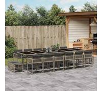 YunCangg Juego de muebles de jardín de 17 piezas, de ratán gris, con cojines, resistente a la intemperie, plegable y ahorra espacio, incluye mesa, silla, taburete para terraza, balcón, porche