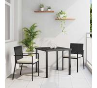 YunCangg Juego de muebles de jardín de 3 piezas, acero pulverizado negro con polirratán, resistente a la intemperie, para terraza, balcón, porche, incluye mesa y sillas