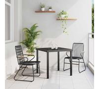 YunCangg Juego de muebles de jardín de 3 piezas de acero con recubrimiento en polvo negro, resistente a la intemperie, con mesa rectangular y 2 sillas, ideal para terraza, balcón, porche y jardín